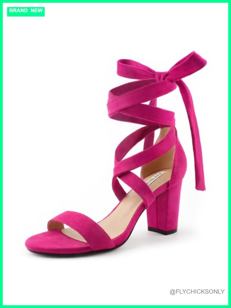 Lace Up Chunky Block Heel Sandals 3 Inch Faux Suede